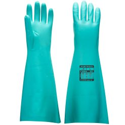 Przedłużona rękawica nitrylowa chemoodporna Portwest A813 zielona — długość 48 cm, ochrona chemiczna Typ A