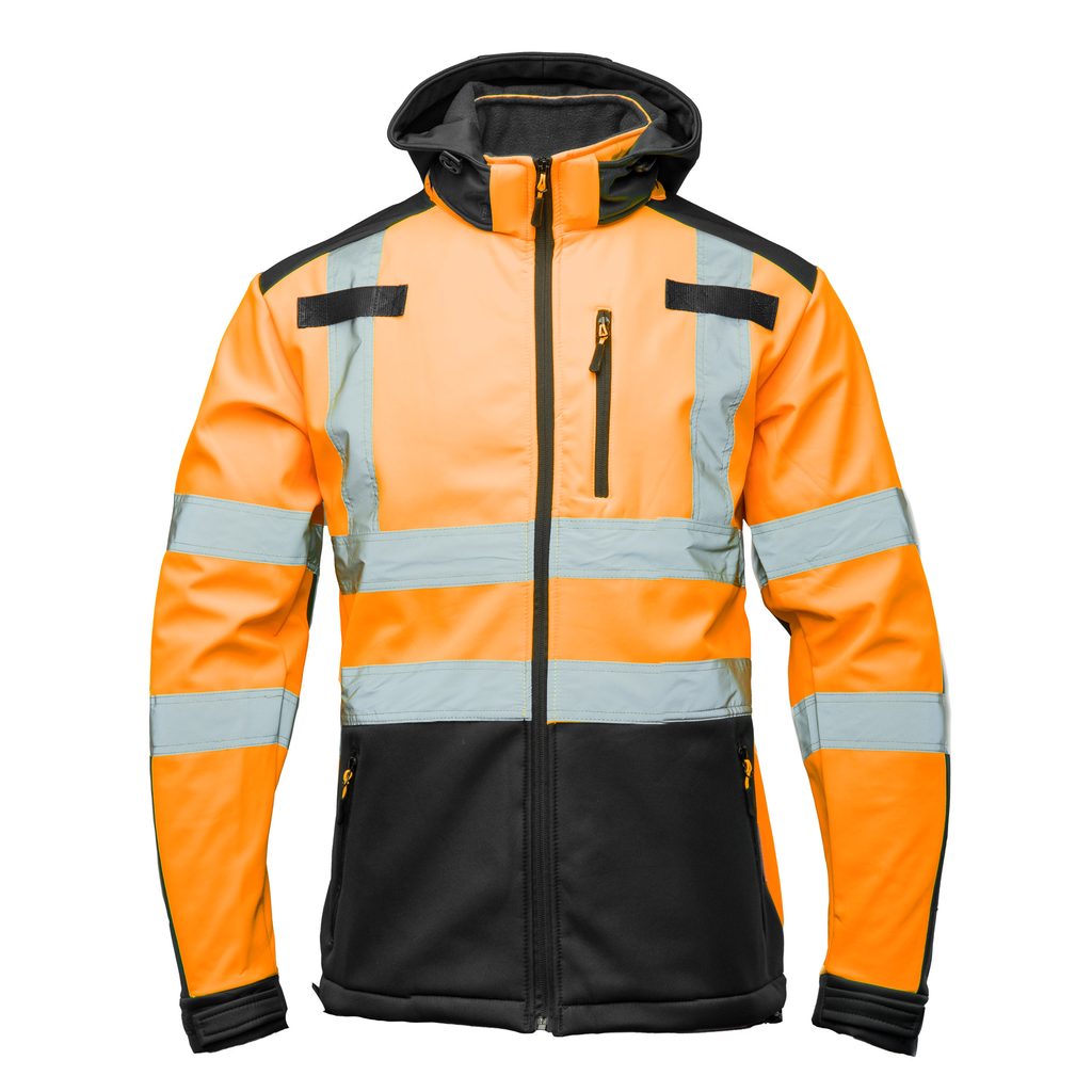 Kurtka softshell z granatową wstawką z pasami odblaskowymi Polstar Brixton Flash BF005 kat. II kl. 2, kolor pomarańczowy Pomarańczowy