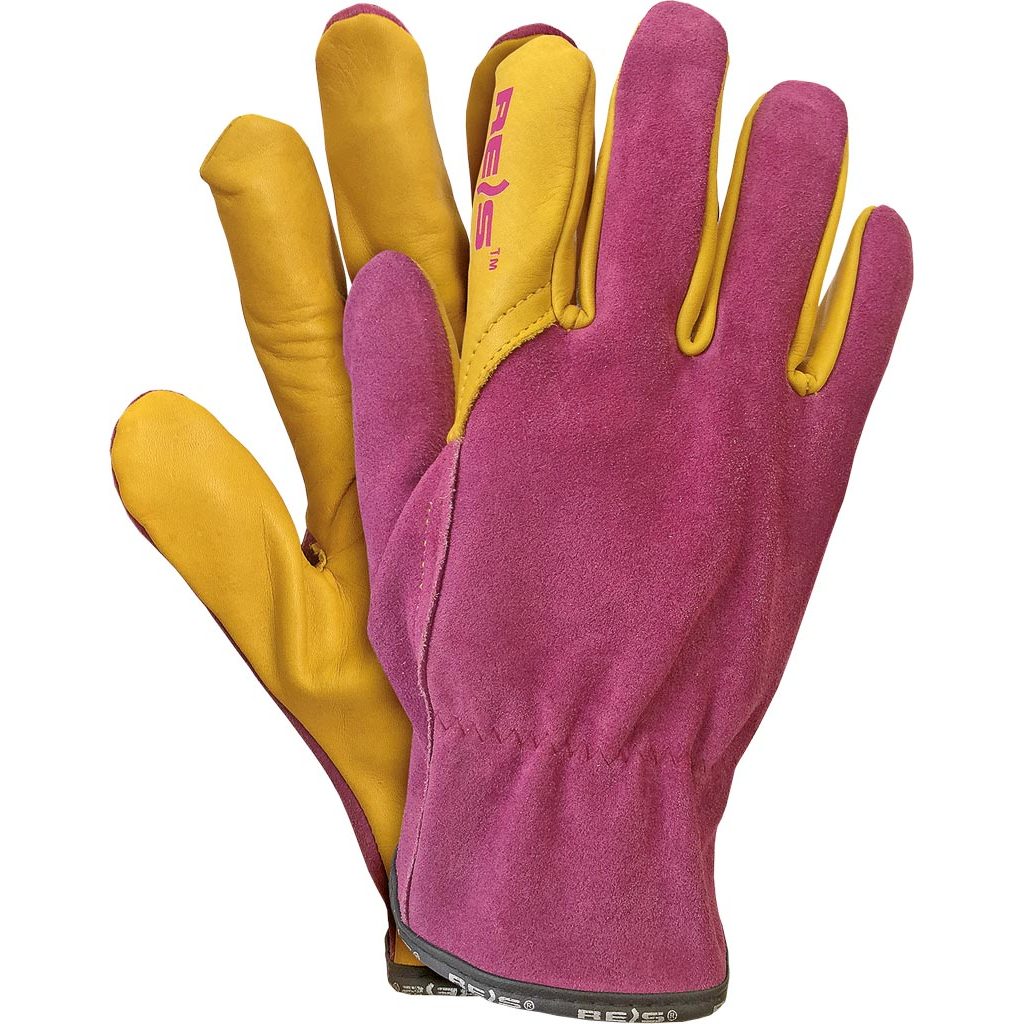 Rękawice ochronne Reis LAMPART – skóra, opak. 12 par Różowo-żółty
