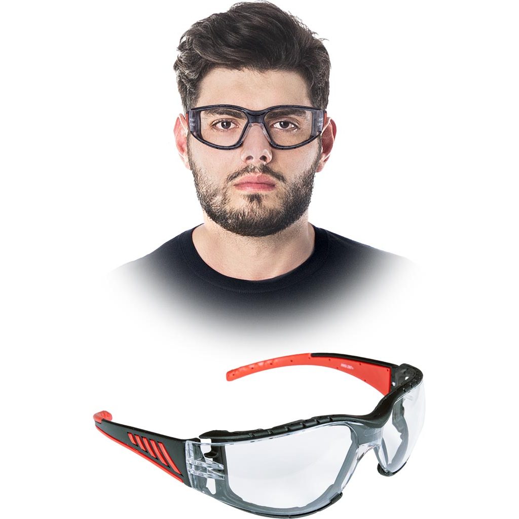 Okulary ochronne Reis OO-LINCOLN – EN 166 Transparentno-czarno-czerwony