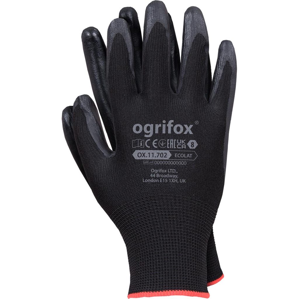 Rękawice ochronne Ogrifox OX-ECOLAT OX.11.702 – lateks, opak. 240 par Czarno-czarny