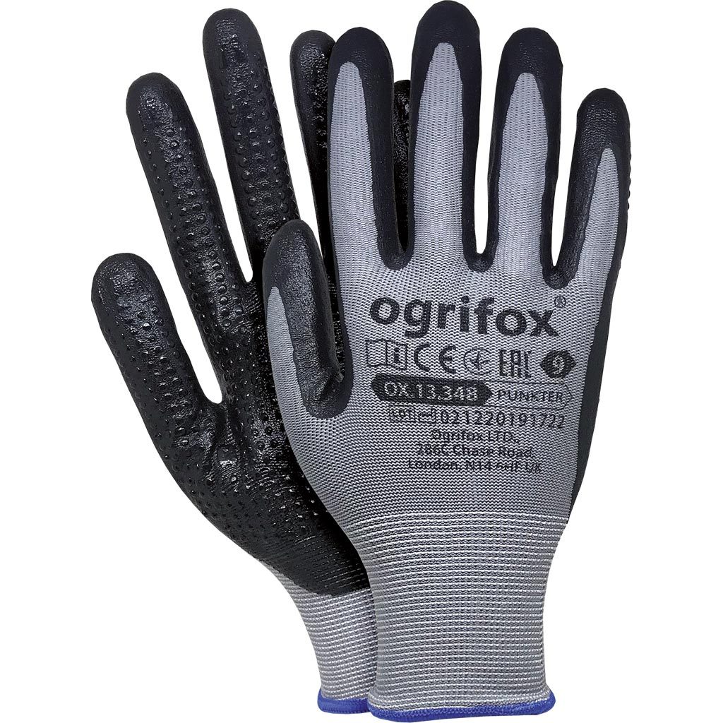 Rękawice ochronne Ogrifox OX-PUNKTER OX.13.348 – nitryl, opak. 120 par Szaro-czarny