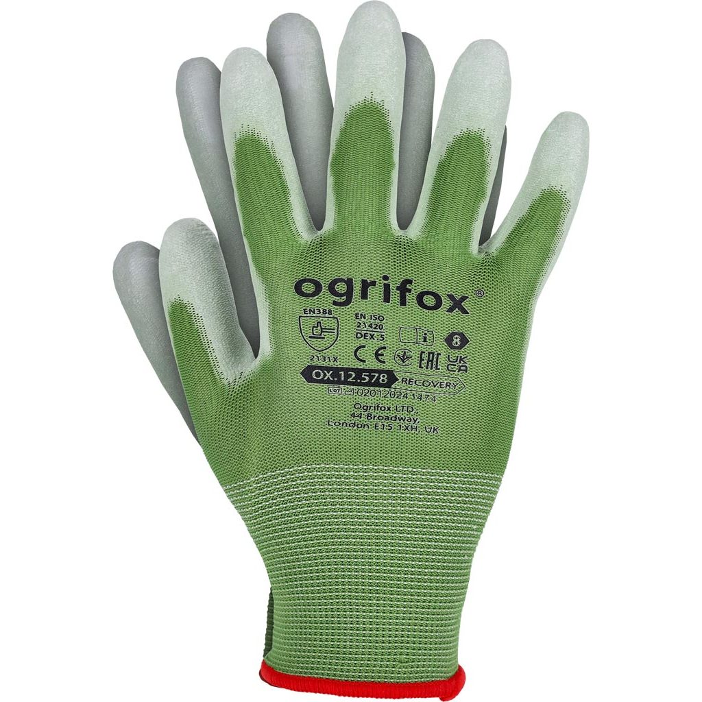 Rękawice ochronne Ogrifox OX-RECOVERY OX.12.578 – poliuretan, EN 388, opak. 12 par Zielono-biały