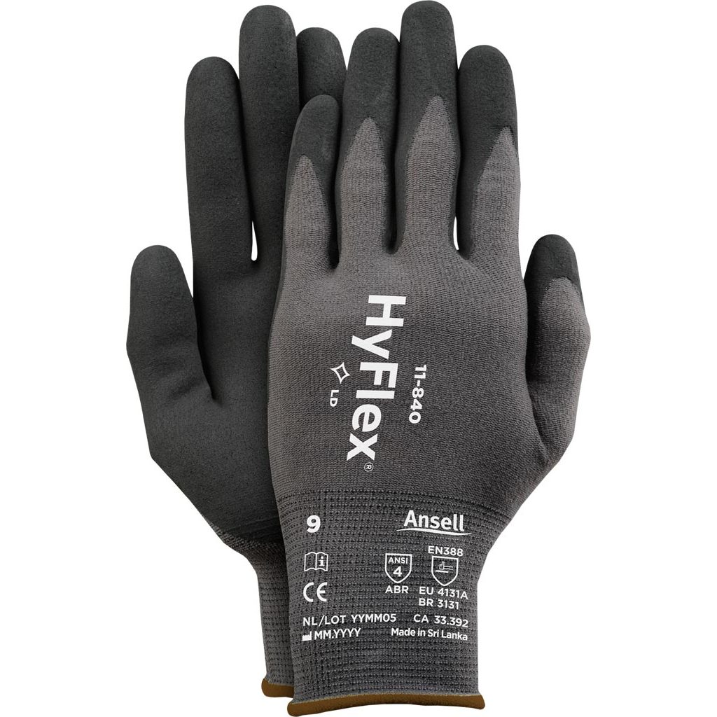 Rękawice ochronne Ansell RAHYFLEX11-840 – nitryl, EN 388, opak. 12 par Szaro-czarny