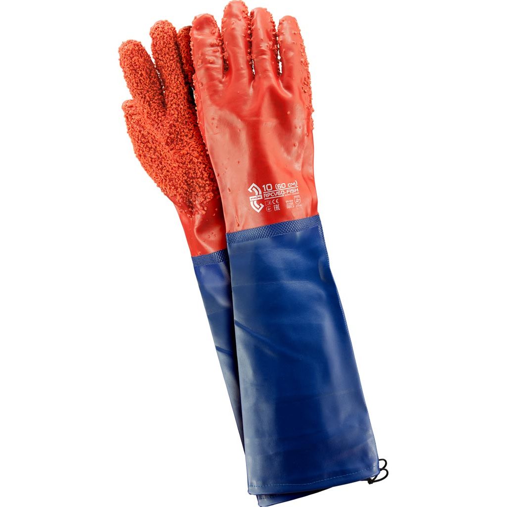 Rękawice ochronne Reis RPCV60-FISH – PCV, EN 388, opak. 6 par Czerwono-niebieski